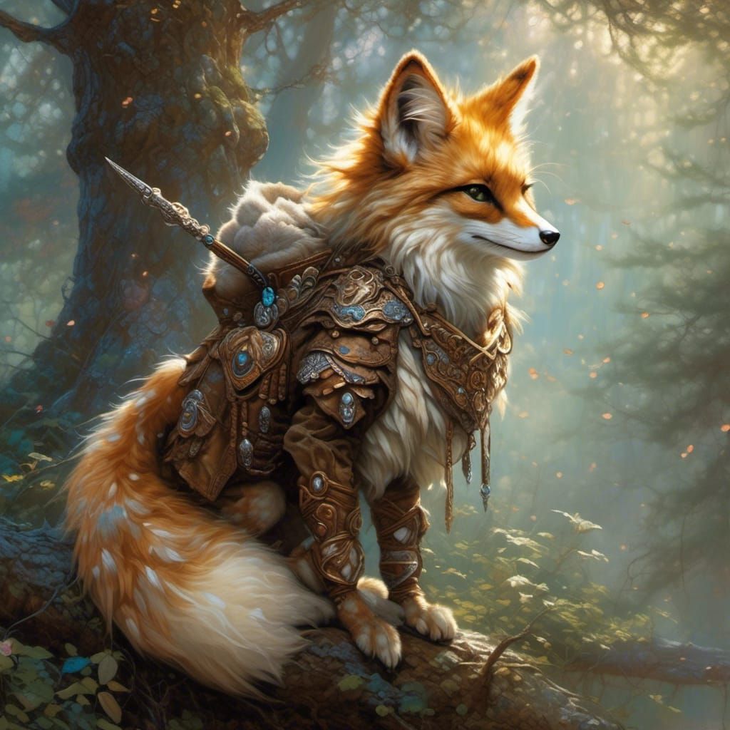 Kitsune Ranger in Forest, Hyperdetailed Ethereal Fantasy