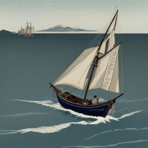 Fishermen's Seaside Escape: Woodcut in Muted Tones
