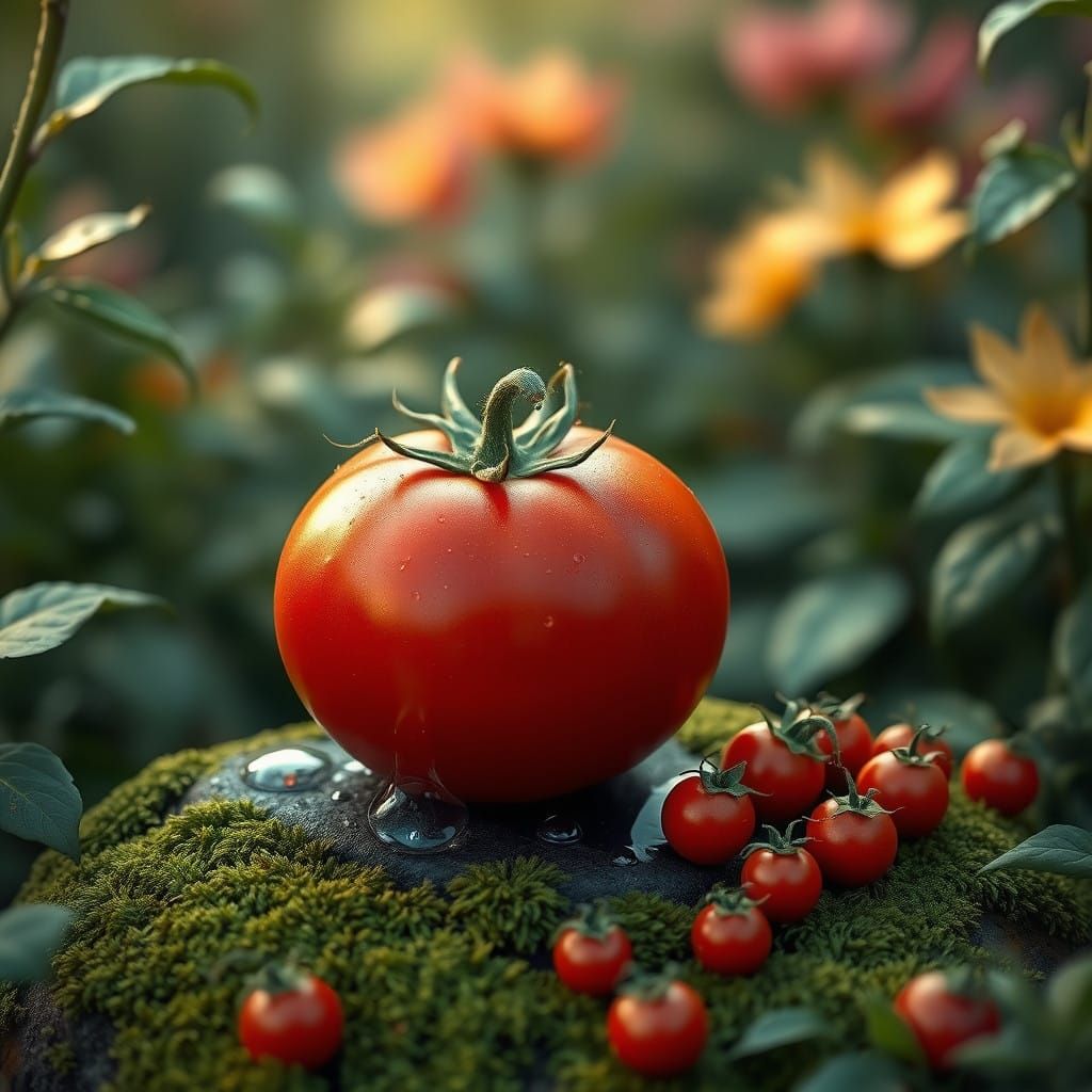 Vibrant Tomato Surrounded by Compassionate Tiny Tomatoes in....