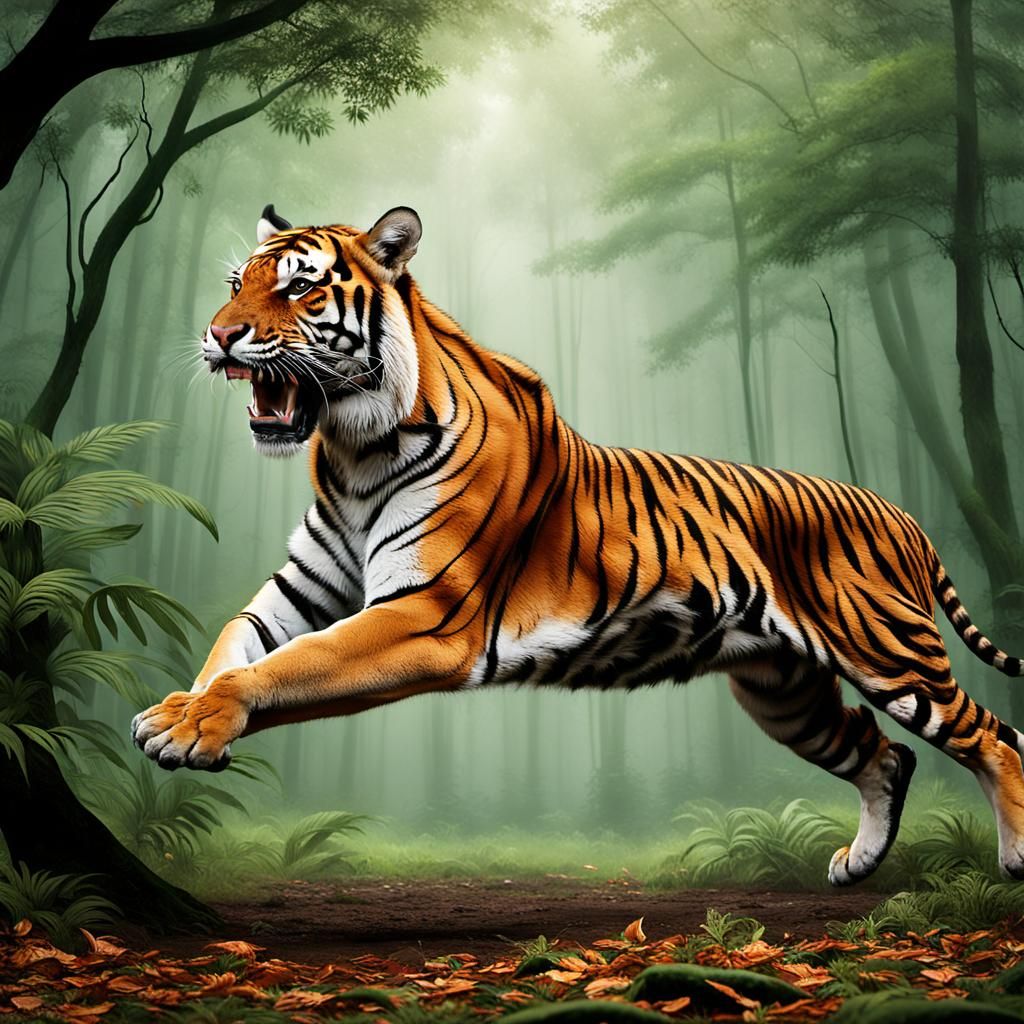Tiger Attack in Jungle: Intense 3D Digital Art