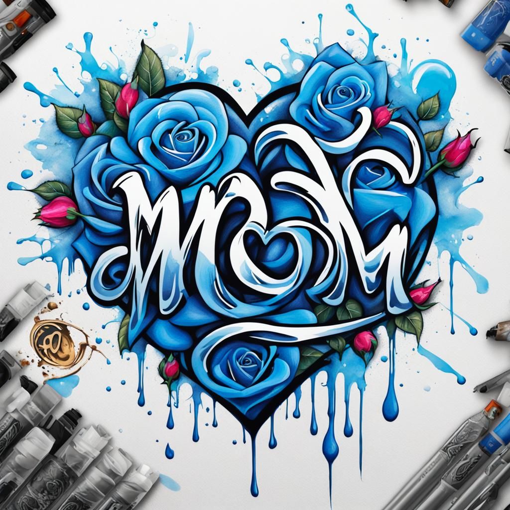 Tattoo Heart with Roses in Graffiti Art Style