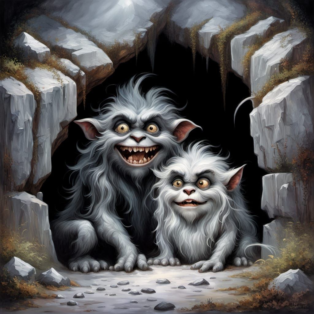 Gentle Giant Comforts Friend in Ethereal Charcoal Drawing