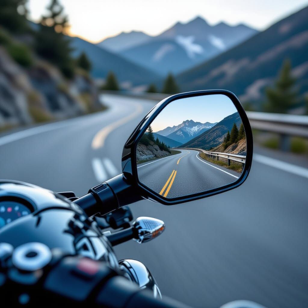 Sport Bike Mirror Reflecting Mountain Road
