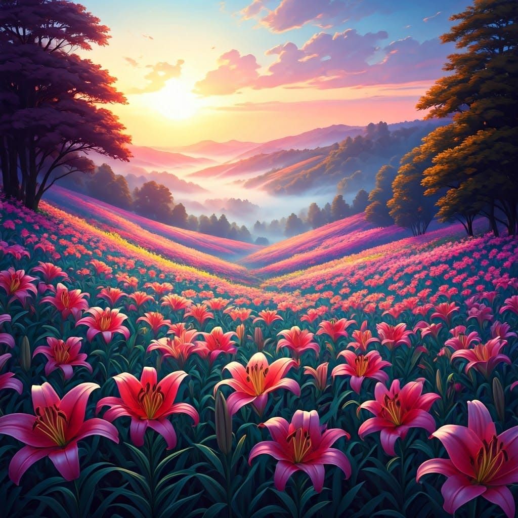 Candle Lilies in Pastel Hues as Digital Watercolor