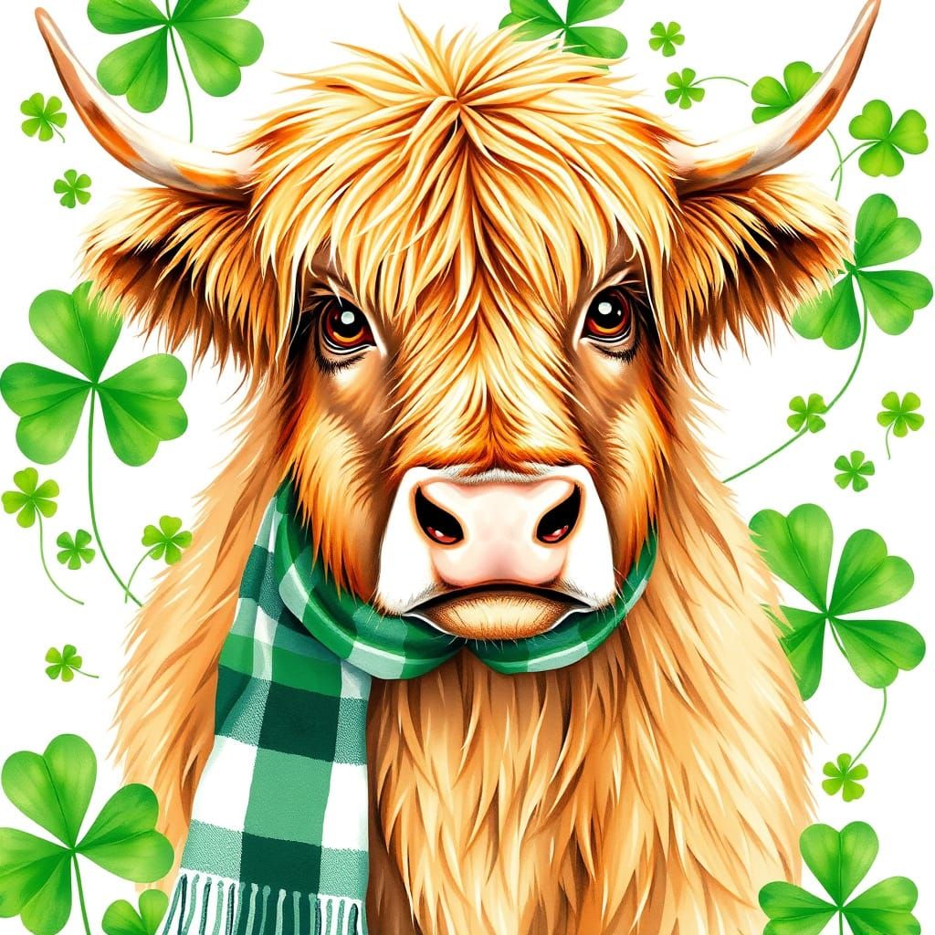 Charming Highland Cow Celebrates Saint Patrick's Day in Vibr...
