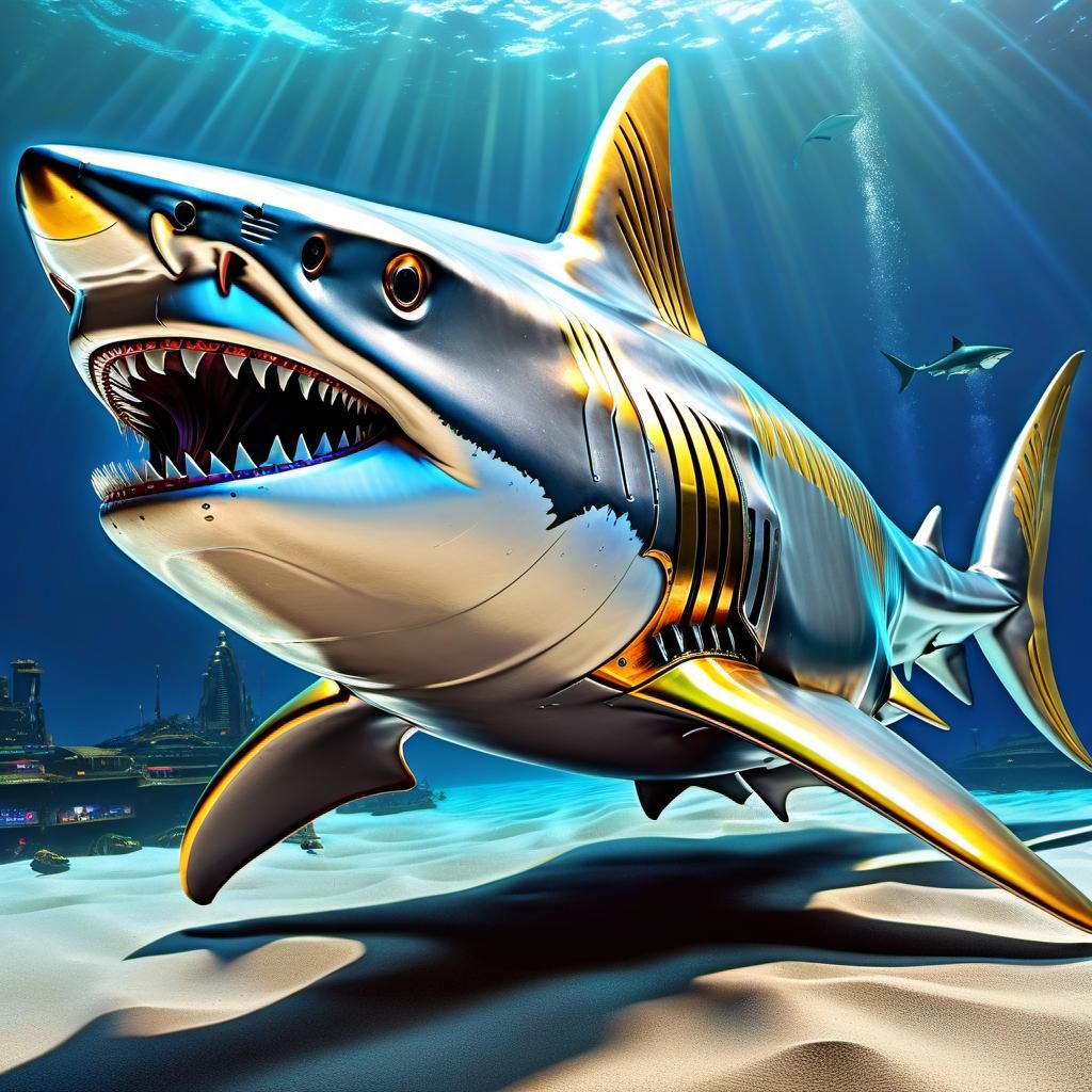 Cybernetic Shark Portrait in Cyberpunk Style