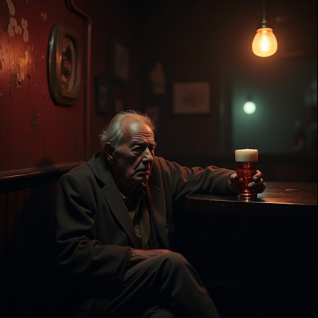 Gritty Noir Scene of a Man in a Dimly Lit Bar