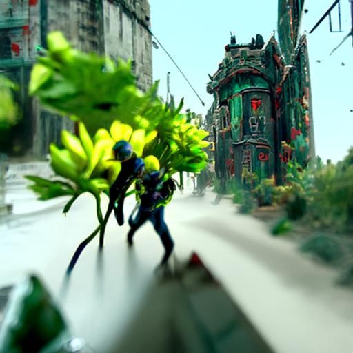 Skeletons Chase Figures in Abandoned City, Detailed Matte Pa...