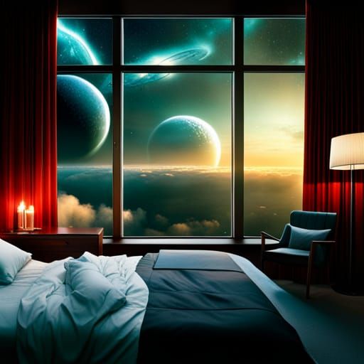 Epic Galaxy Bedroom with Spaceships: Digital Matte Painting