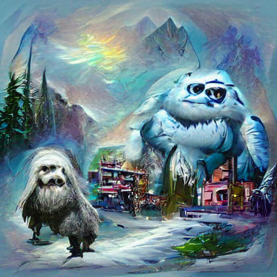 Mysterious Yeti in a Snowy Mountain Landscape