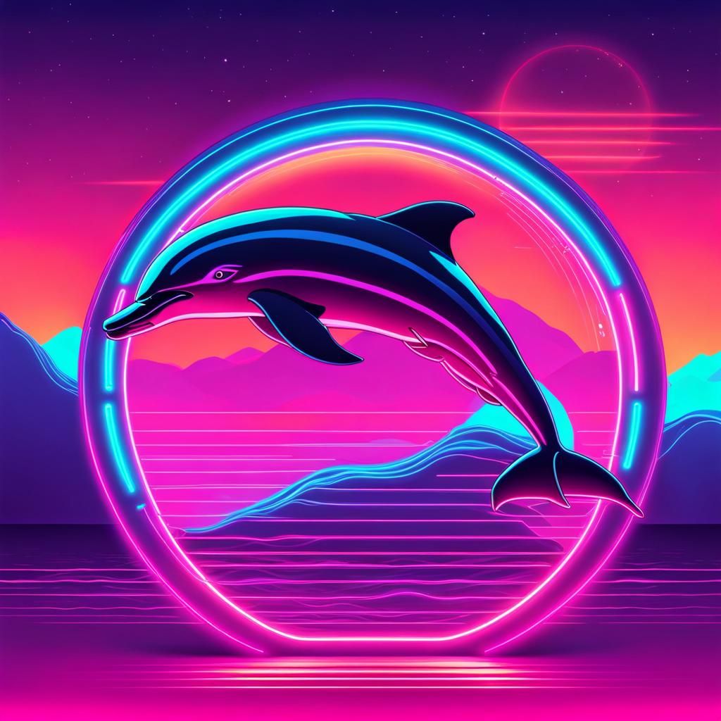 Neon Dolphin in Synthwave Retro Style