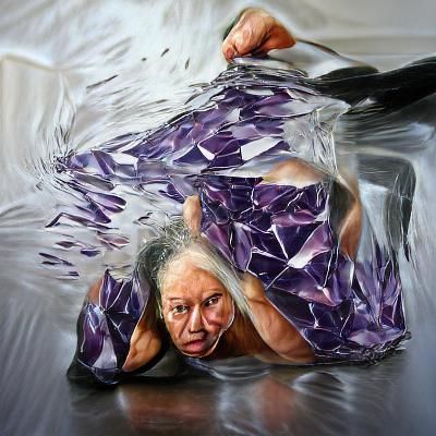 Amethyst Woman Shattering: Hyperrealistic Art