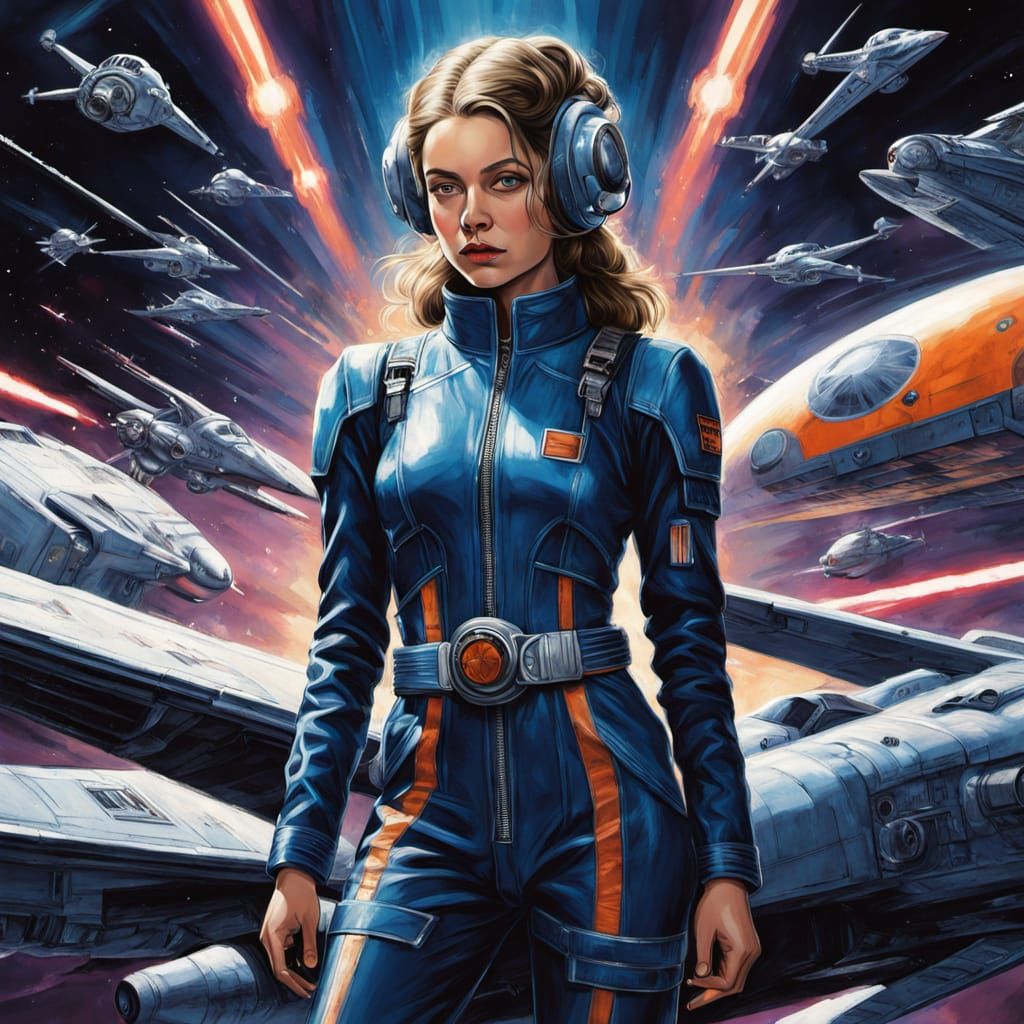 Rebel Pilot Stands Heroically with X-wing Starfighter in Fut...