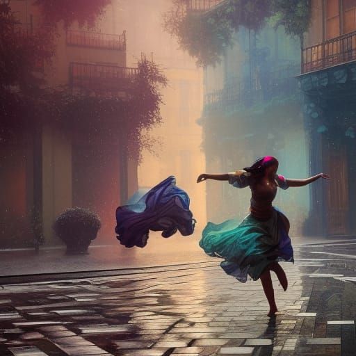 Dancing Figure in Puddle: Hyperdetailed Splash Art