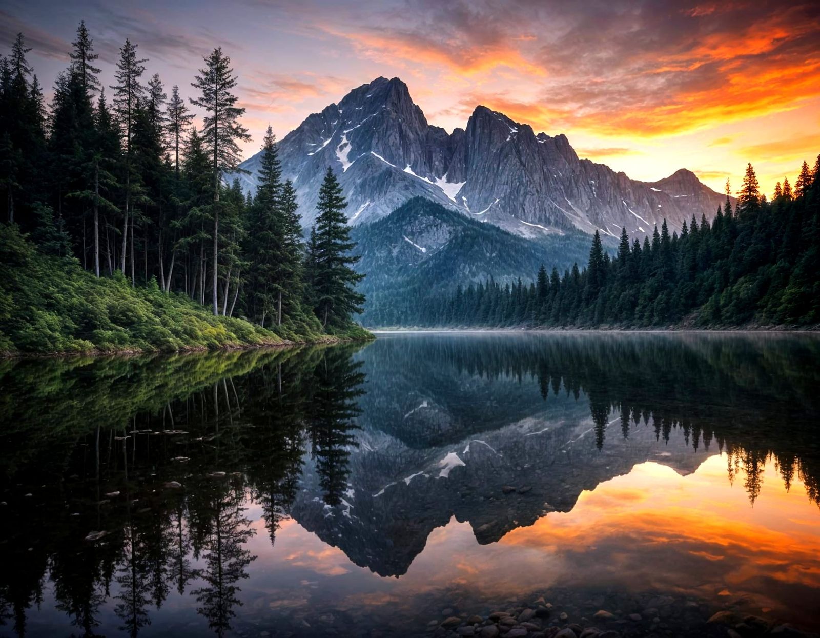 Peaceful Sunrise Lake Scene in a Muted Color Palette