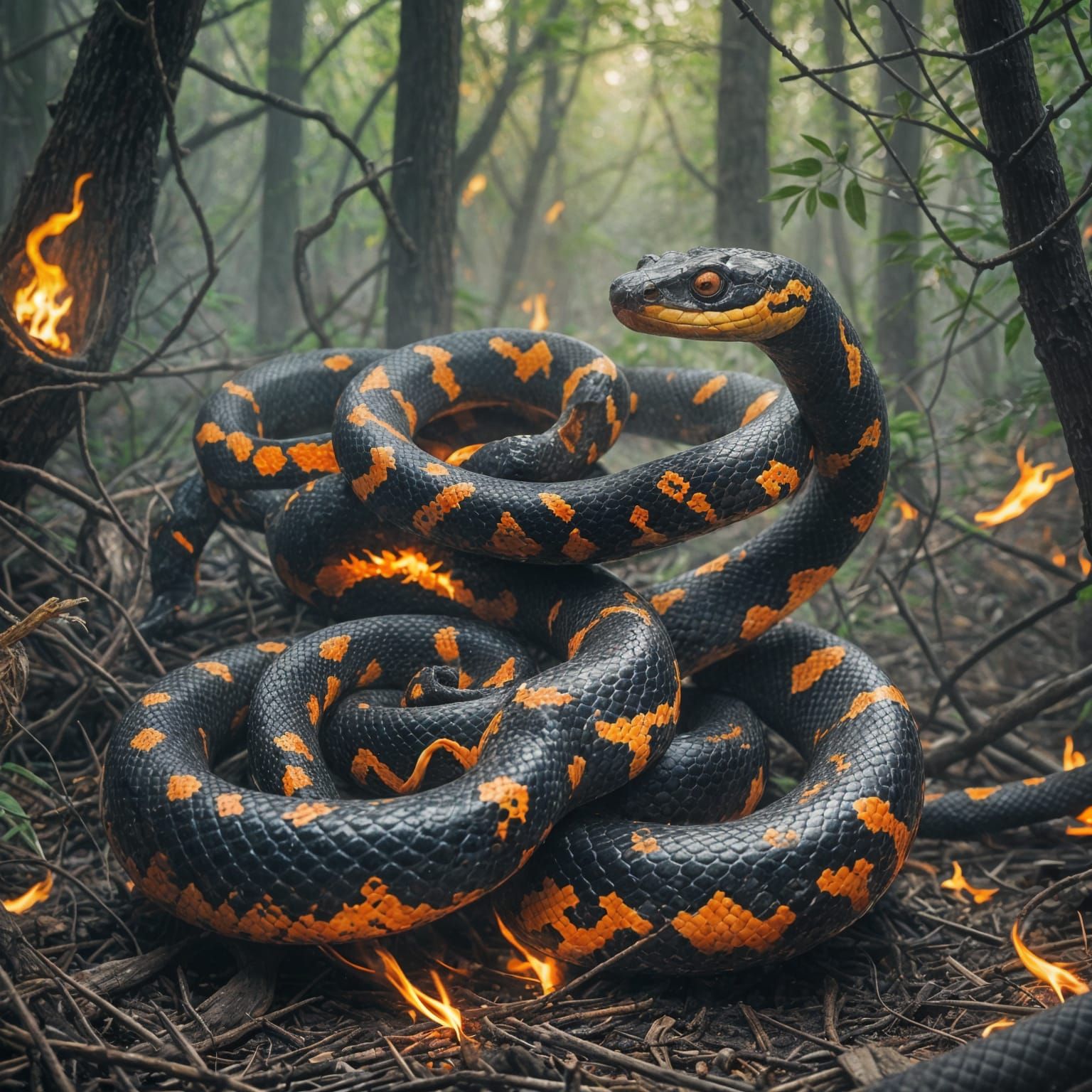 Fiery Chinese Dragon Snake Illustration