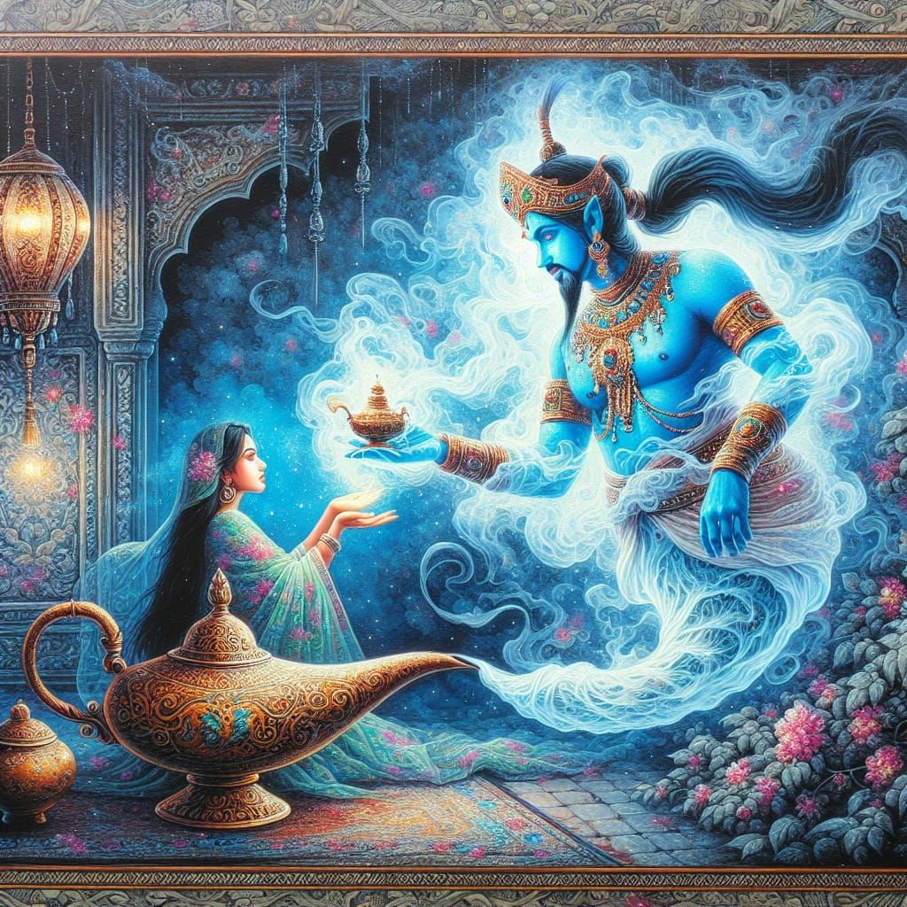 Mystical Genie Emerges Before Her Mistress