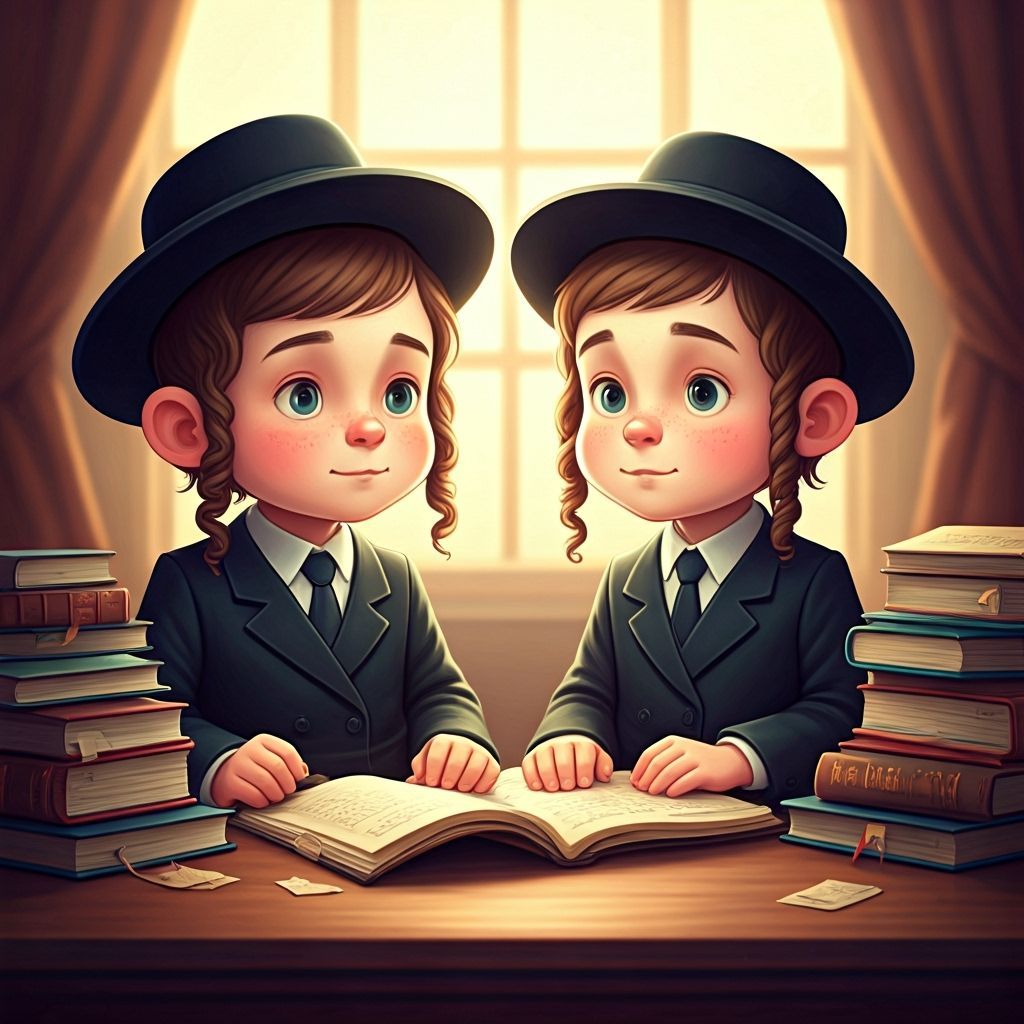 Jewish Boys Studying in Cartoon Style