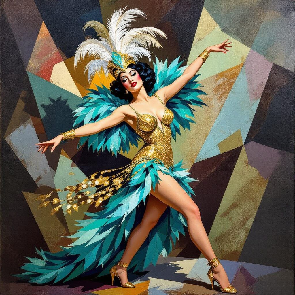 Showgirl in Cubist Fragmentation as Geometric Art