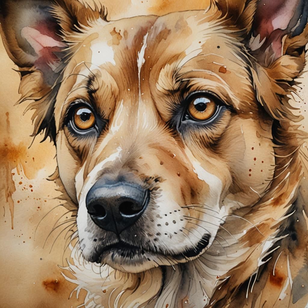 Expressive Dog Portrait in Watercolor Style