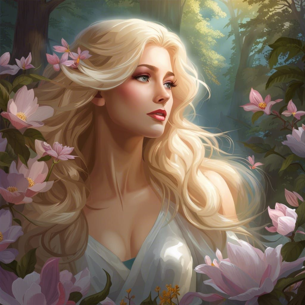Blonde Fairy in Magic Forest: Hyperdetailed Portrait