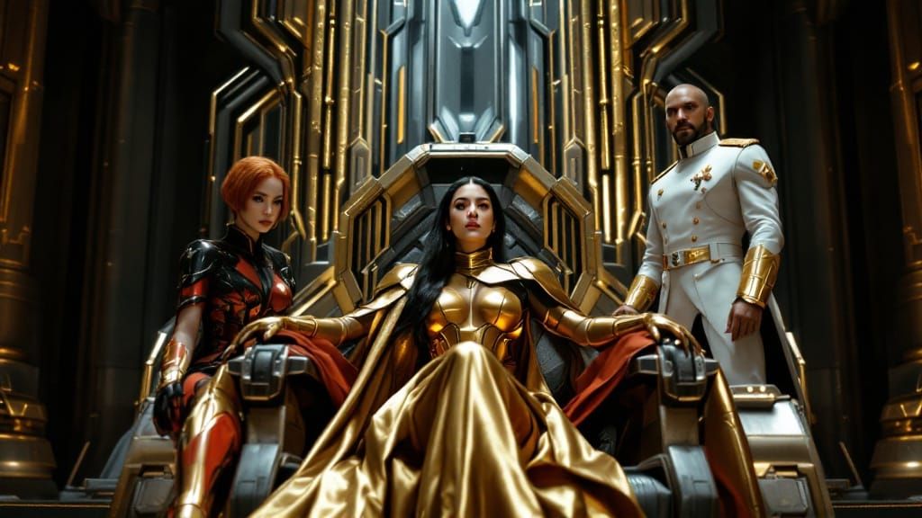 Sci-Fi Throne Room with Armored Figures