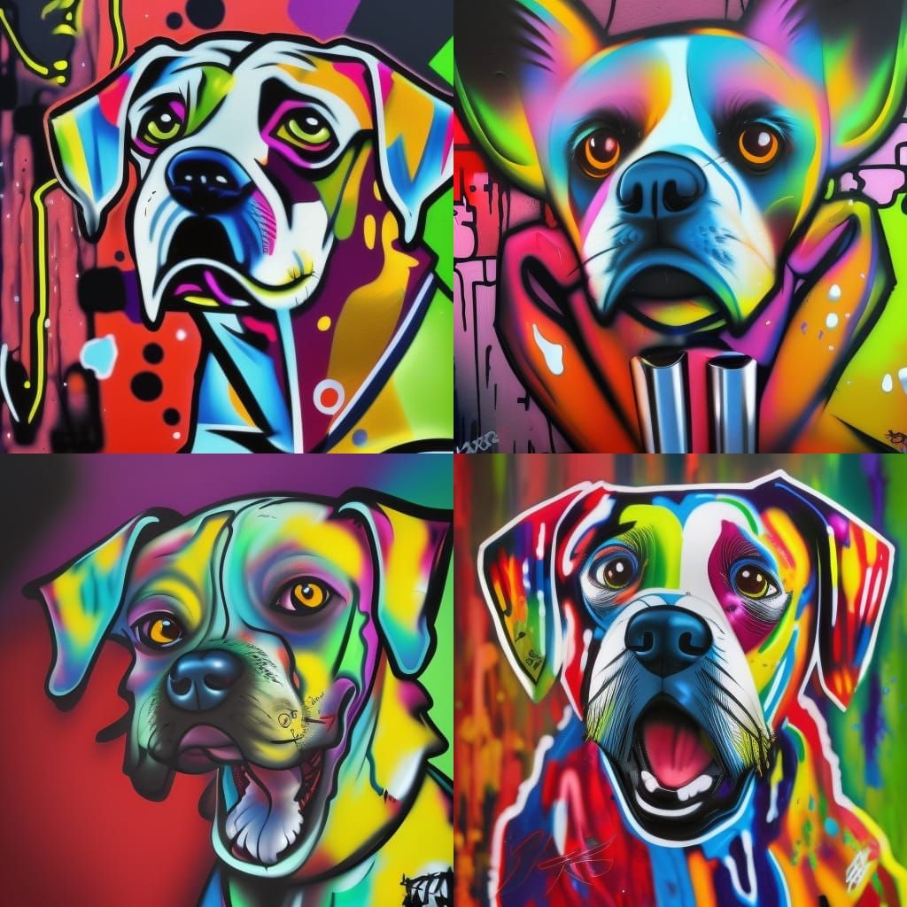 Dog in Graffiti Art with Spray Paint and Acrylics