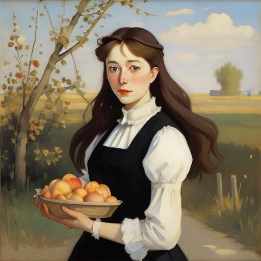 Elon Musk as a girl in Serov’s painting “Girl with Peaches”