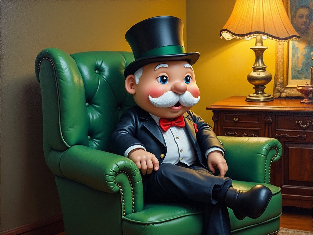 Mr. Monopoly in Oil Painting on Green Chair