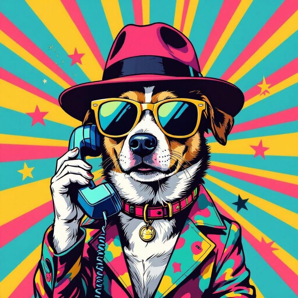 Dog in Pop Art Style Speaking on the Phone