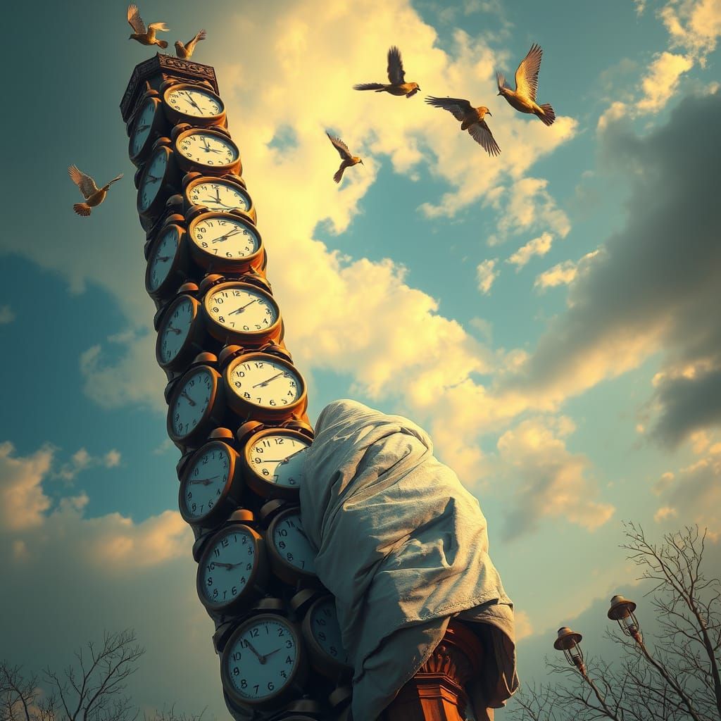 Surreal Clock Tower Dreamscape in Dystopian Style
