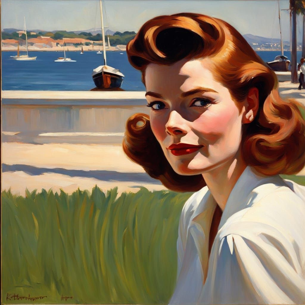 Riviera Beauty in Post-Impressionistic Oil Painting