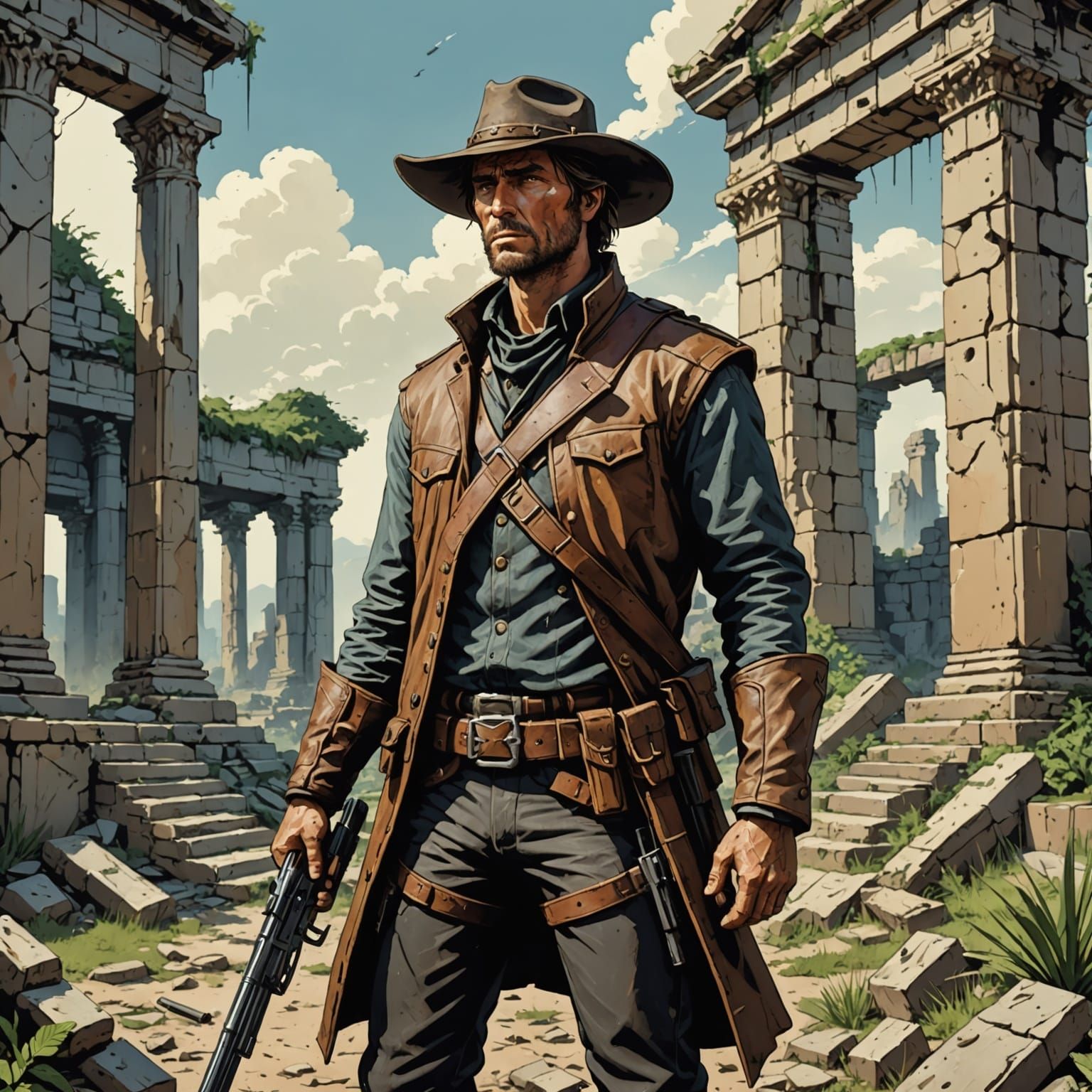 Gunslinger in Ancient Ruins: Sergio Leone Meets Fantasy Art
