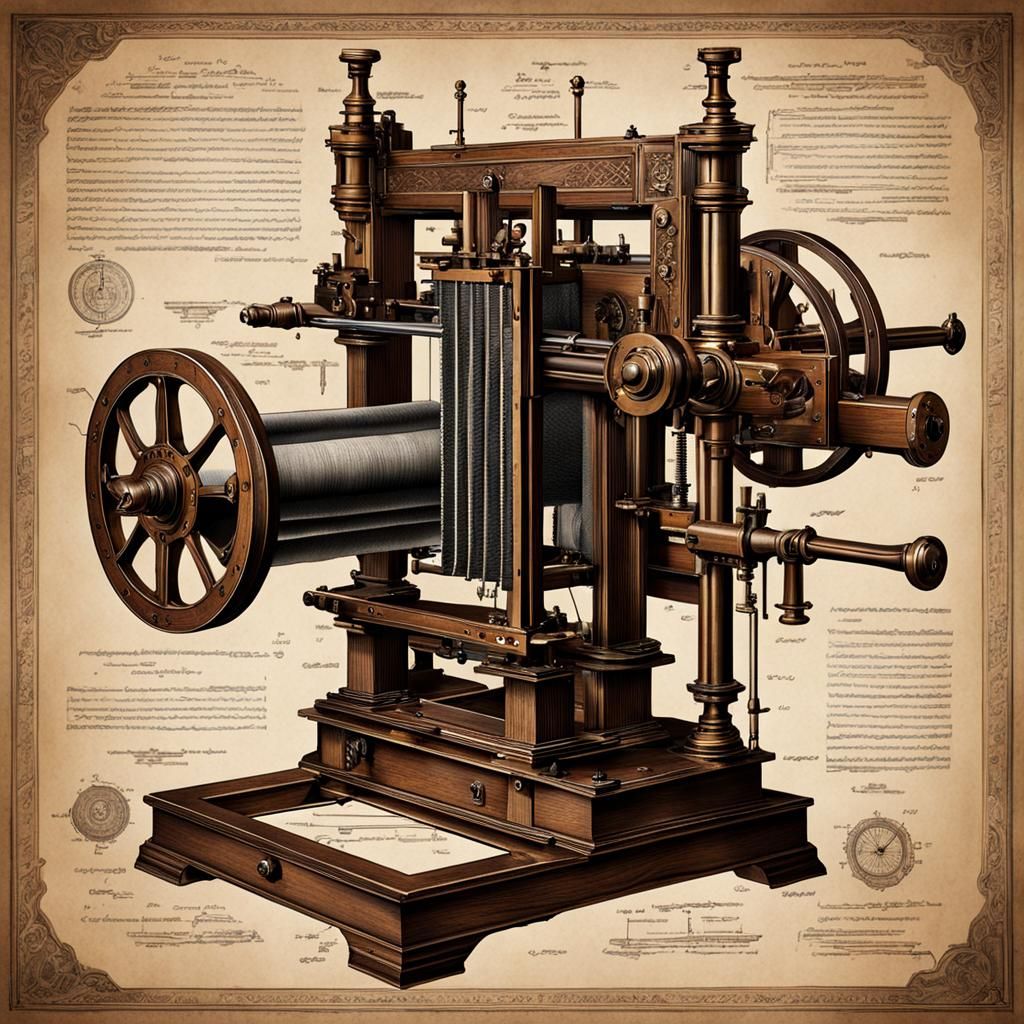 Intricate Schematic Drawings of Ancient Printing Press