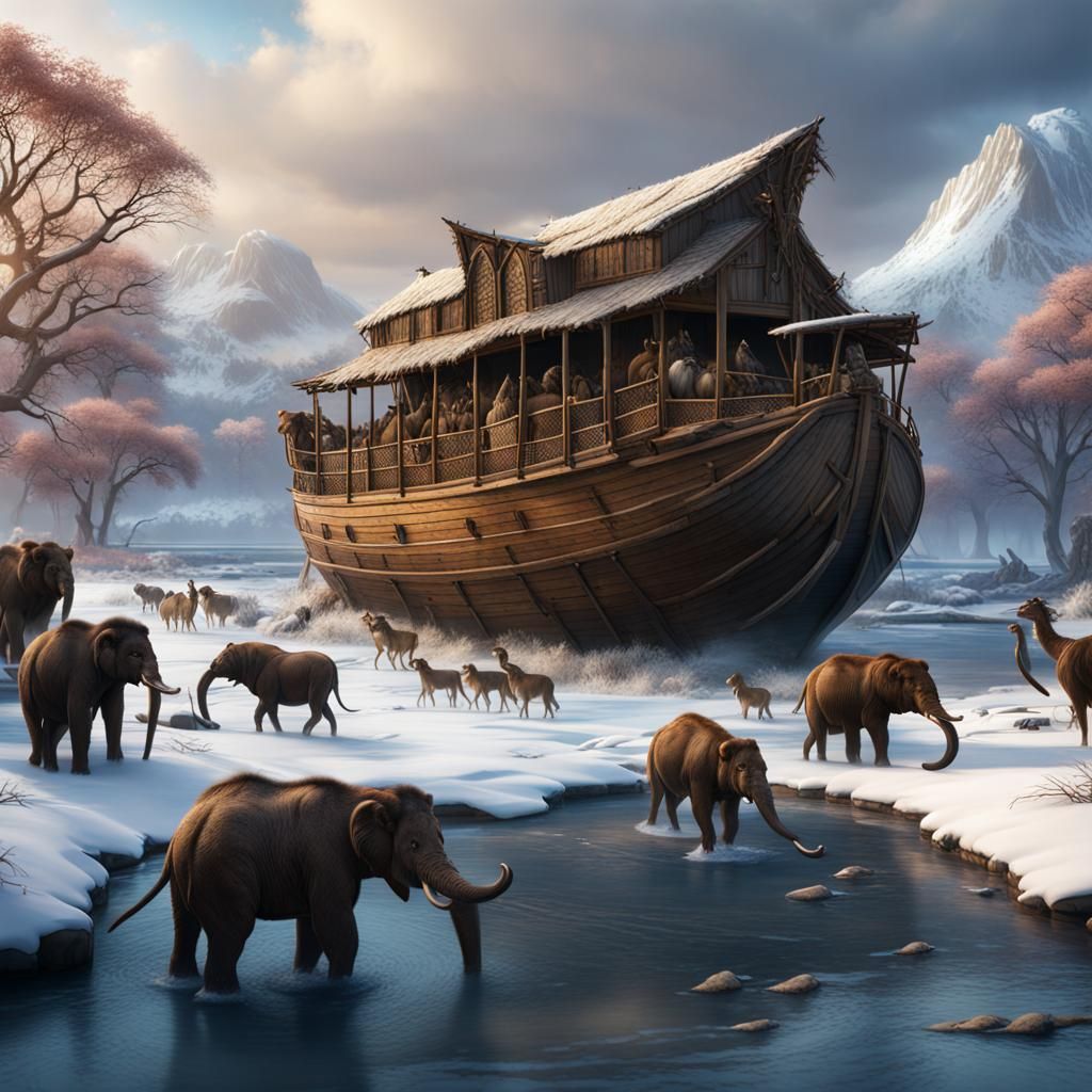 Noah's Ark Winter Riverscape with African Animals