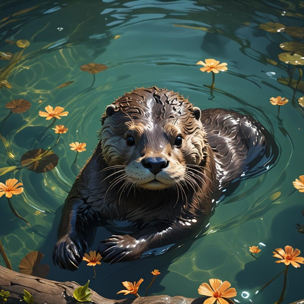 Otter Relaxing in Pool: Photorealistic 8k Resolution