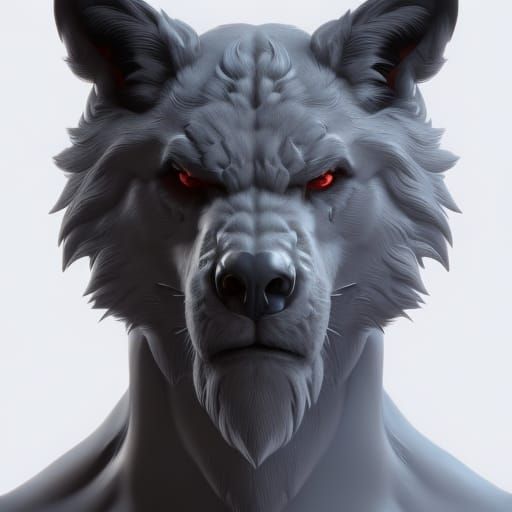 Hyperdetailed Grey Werewolf Portrait in Volumetric Lighting
