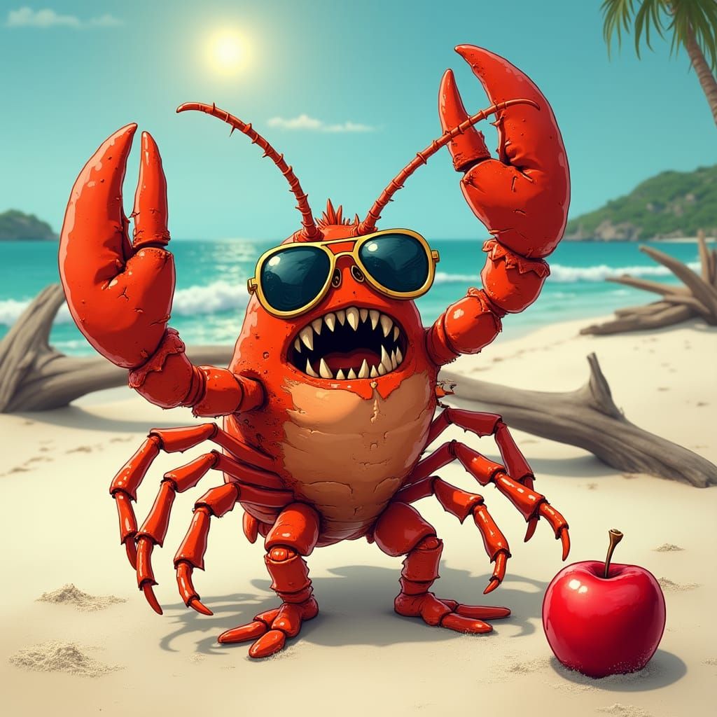 Lobster Crushing Apple in Sunglasses: Pop Surrealism