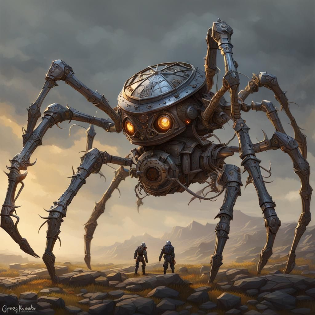 Steampunk Spider Golem in Mechanical Medieval Style