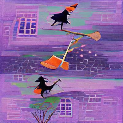 Whimsical Witch on a Broomstick