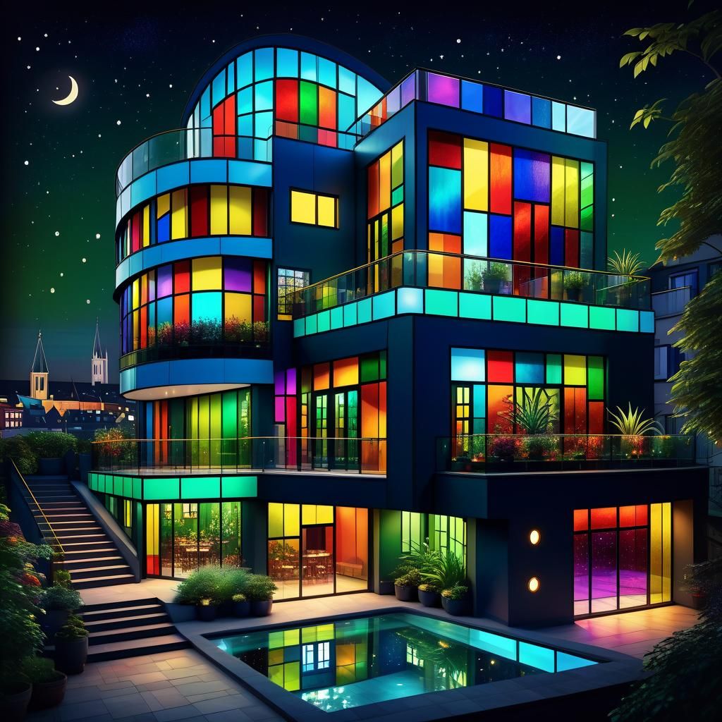 Breathtaking Modern Stained Glass House at Night