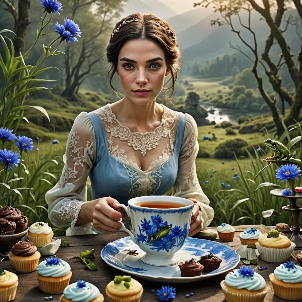 Vintage Tea Advertisement with Woman and Frog