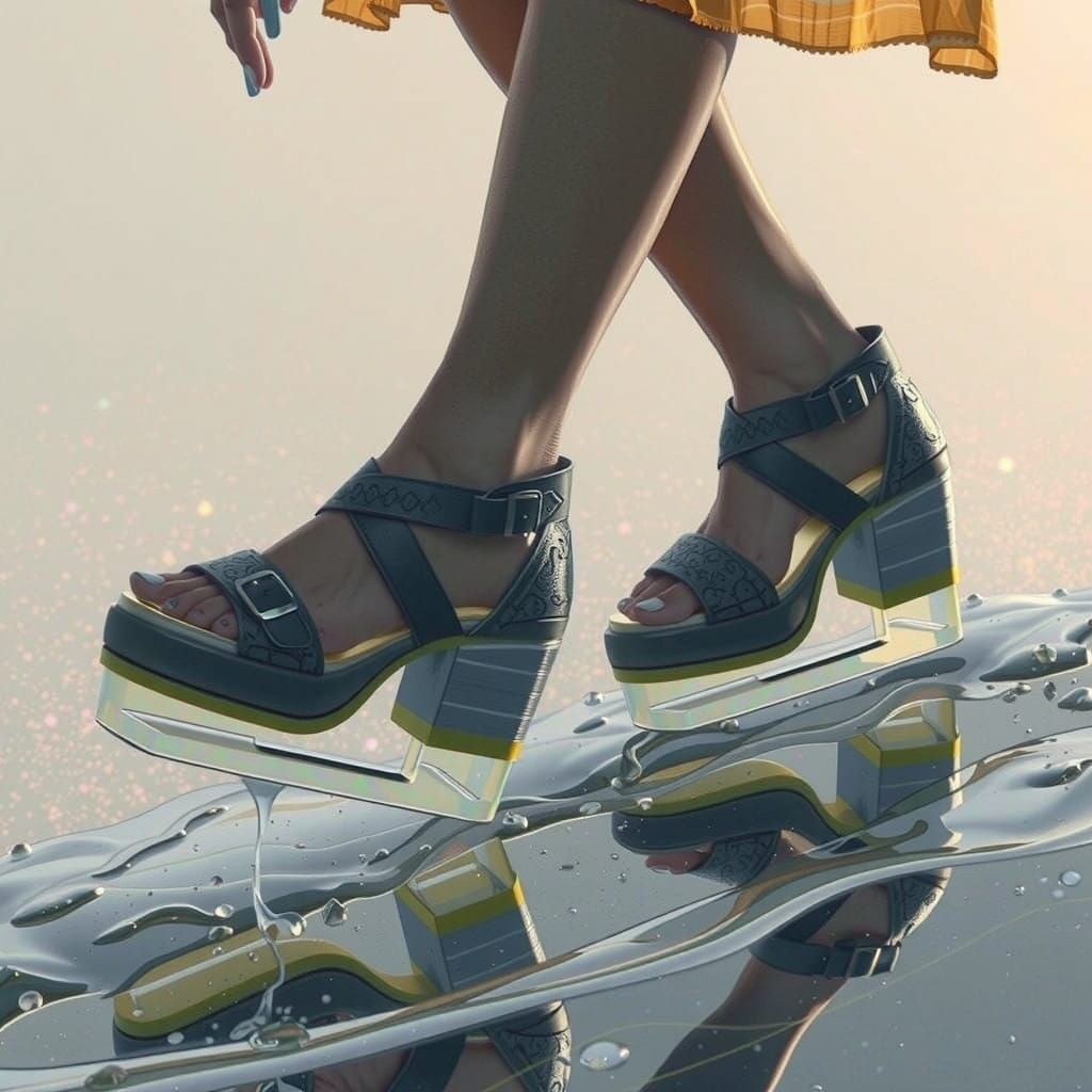 Ethereal Woman's Feet in Glittering, Spreading Glue, in High...