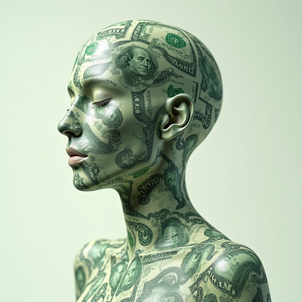Hyperrealistic Bank Note Person: Intricate 3D Render