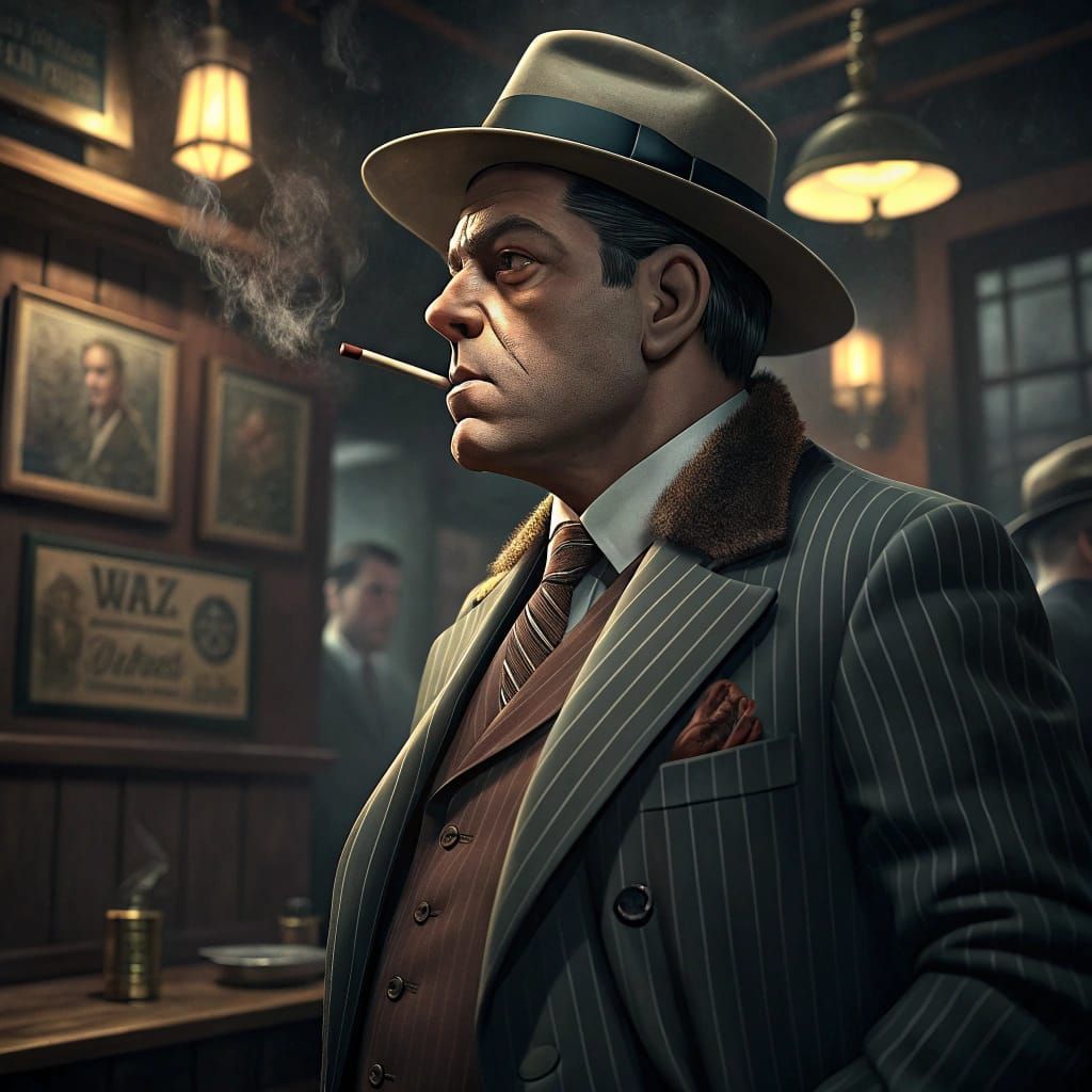 Vintage Mobster in a Smoky Speakeasy