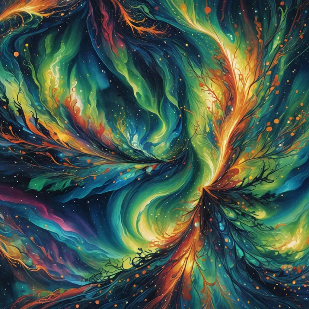 Iridescent Northern Lights in Surrealist Cosmic Illustration