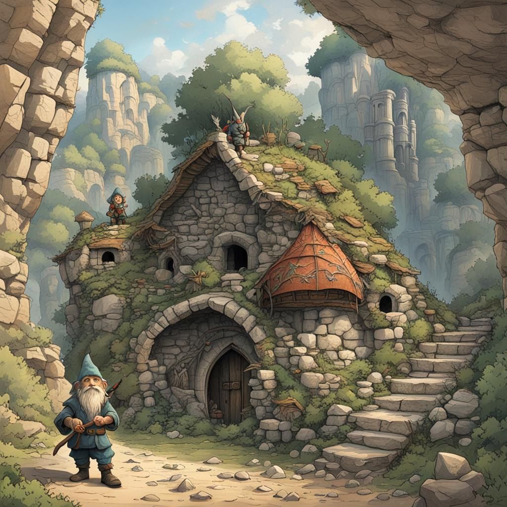 D&D Gnome Artificer in Neolithic Cave Village
