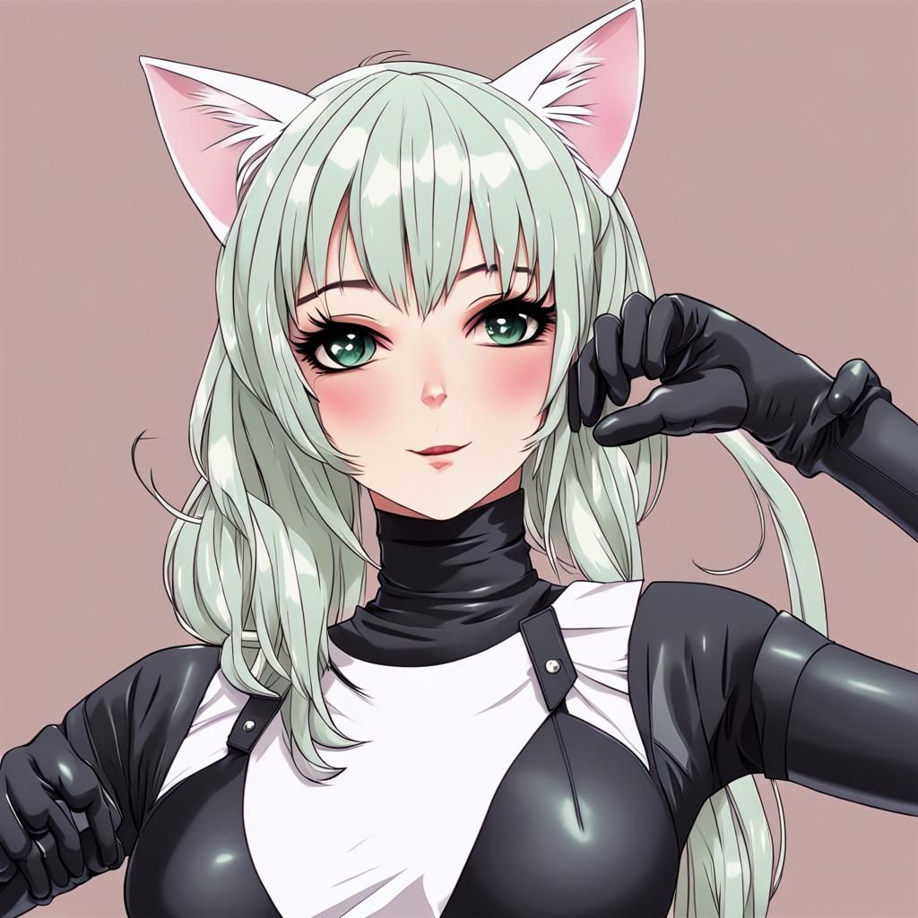 Anime Catgirl in Latex: AI-Generated Digital Art
