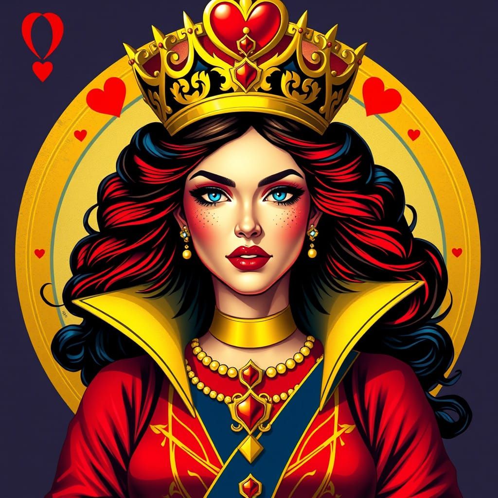 Frank Frazetta Inspired Queen of Hearts Pin Up in Vibrant Di...