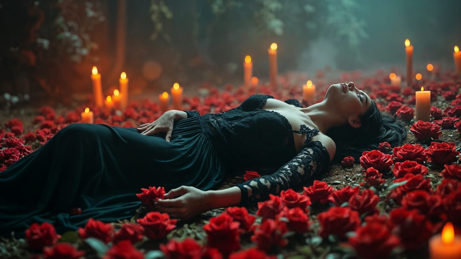 Surreal Bed of Roses, Dreamlike Image